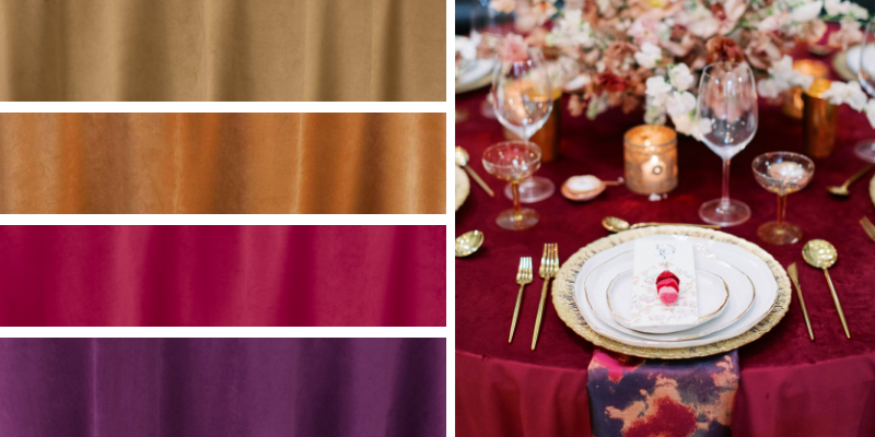 fall linens, velvets, fall colors, fall tablescape