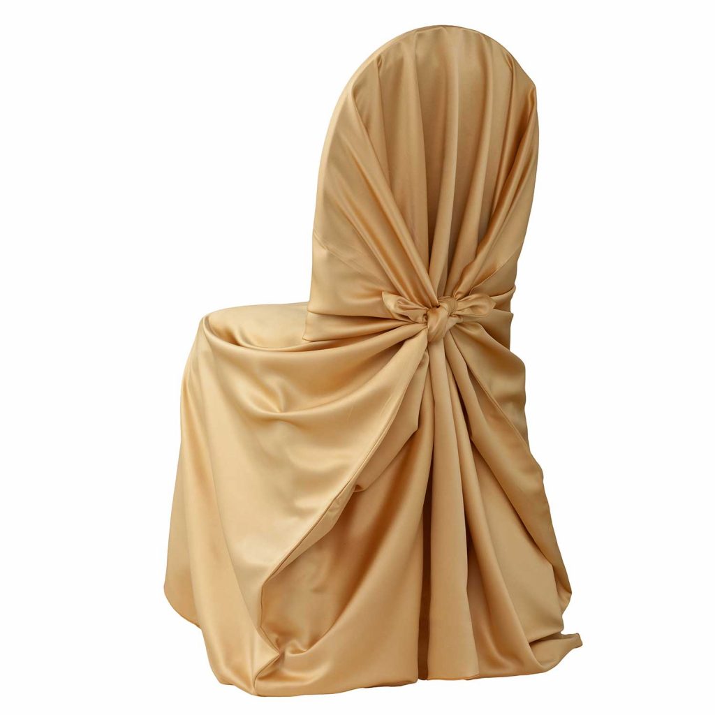 Lamour Gold Wrap Around Chair Cover - Linen Rentals | Wedding Table ...