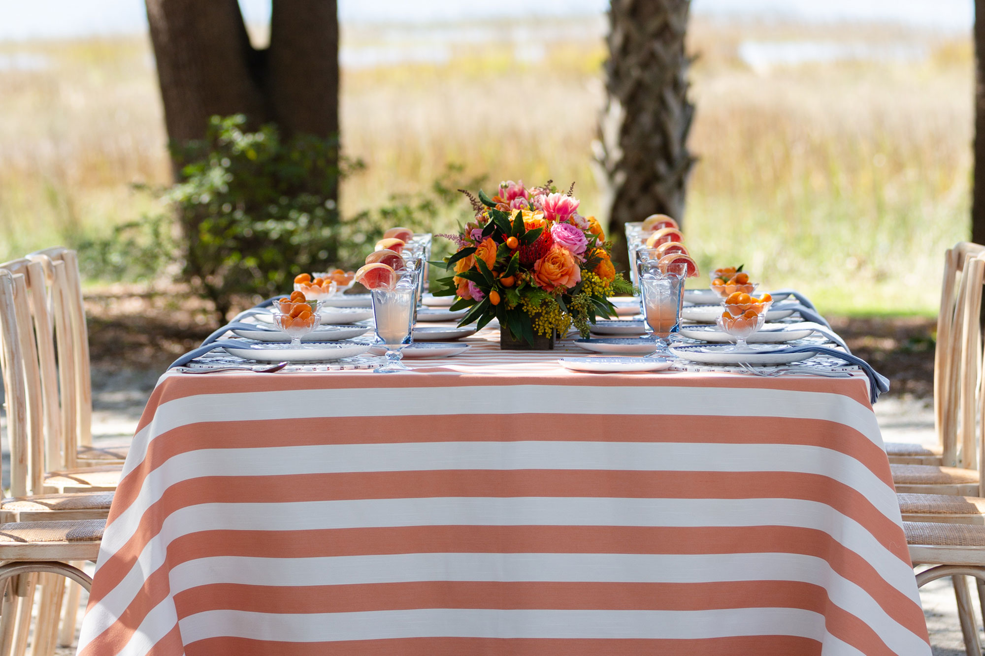 Living Coral Stripe Tablecloth