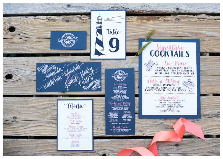 Nautical Theme Wedding Cocktail Menu and Table Placecards | BBJ Linen