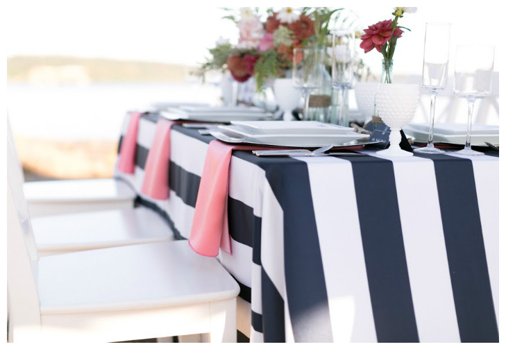 Navy Mod Stripe Wedding Table Linen Event Decor | BBJ Linen