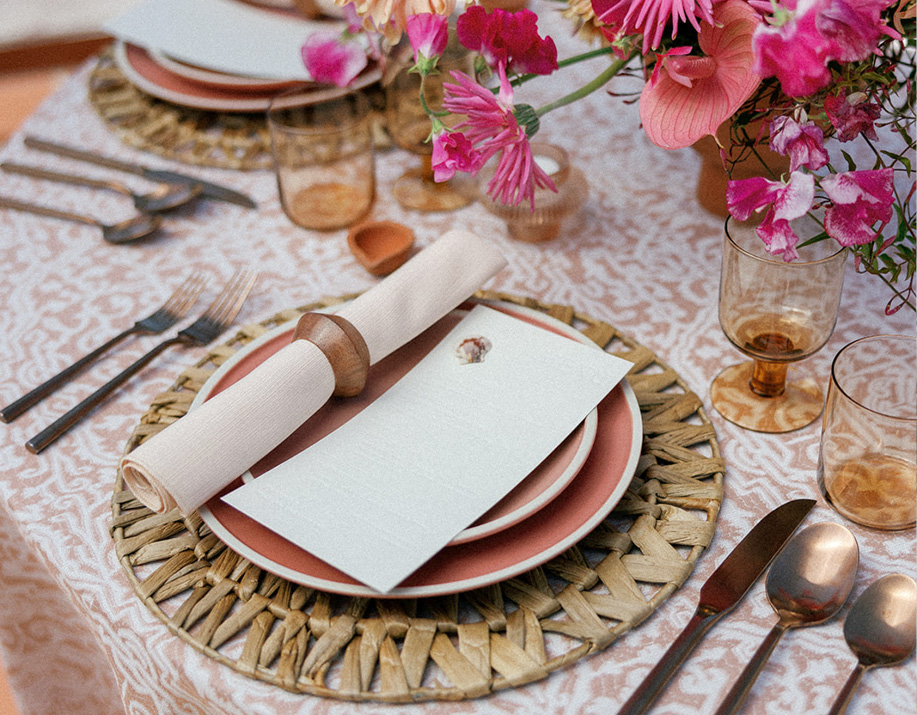 French Floral Table Linen in Blush