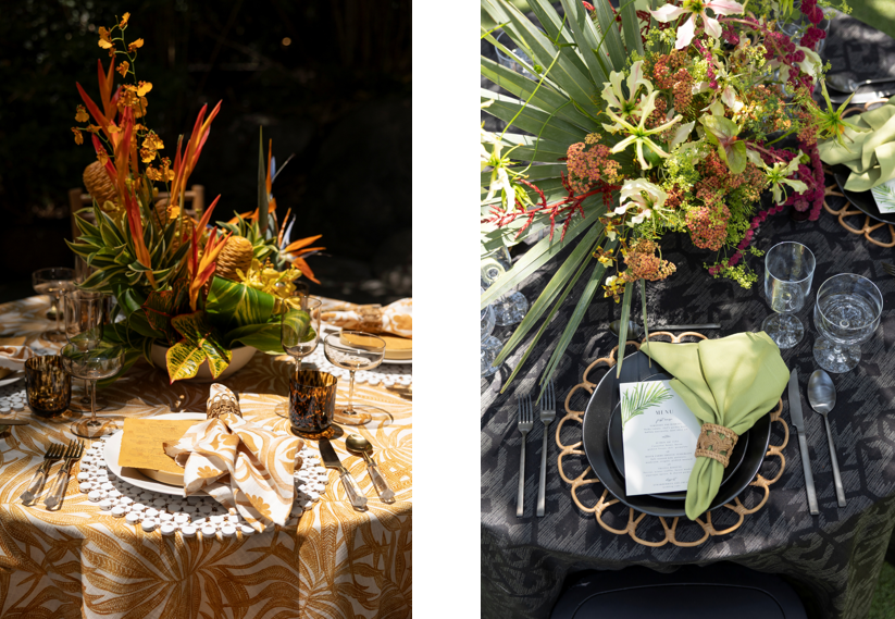 Mystic Jungle linens styled for an editorial-inspired event table