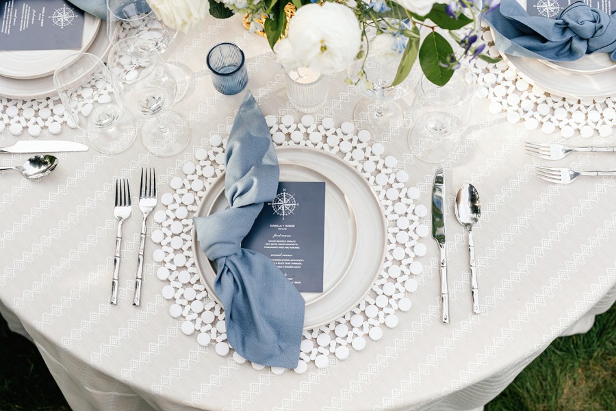 Elegant neutral tablecloth detail