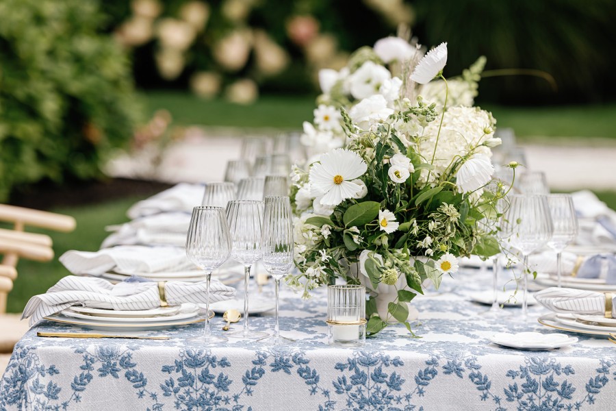 Tranquil blue tablecloth detail close-up