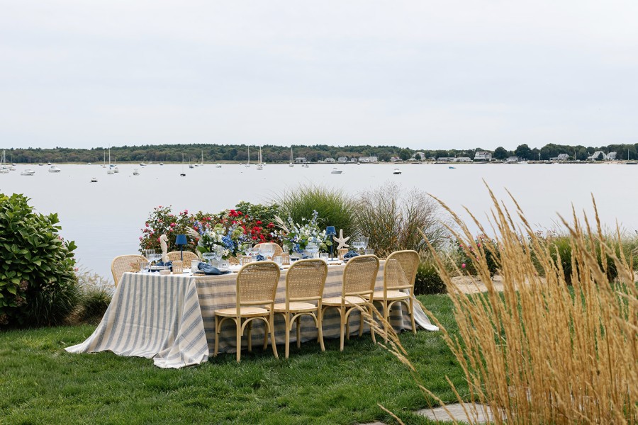 Coastal-inspired striped navy tablecloth