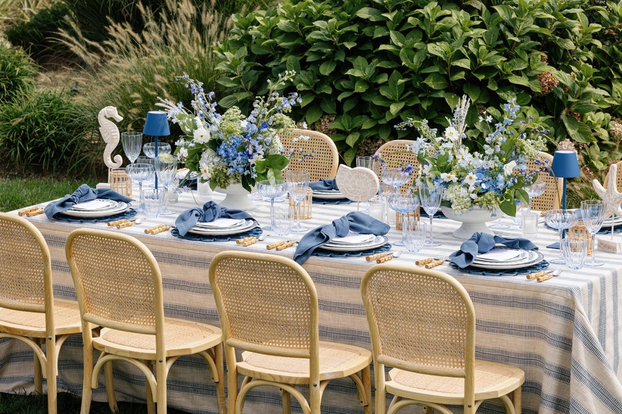Chatham Bluewater table linen in navy and indigo hues