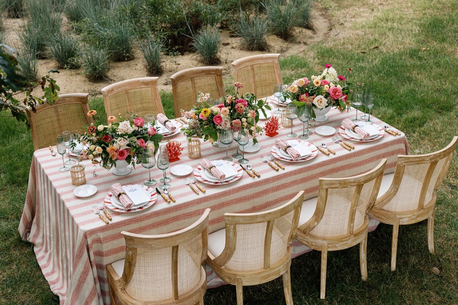 Chatham Crimson table linen in classic coastal setting