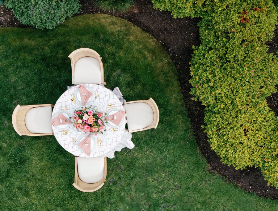 Rose and ivory patterned linen in morning light
