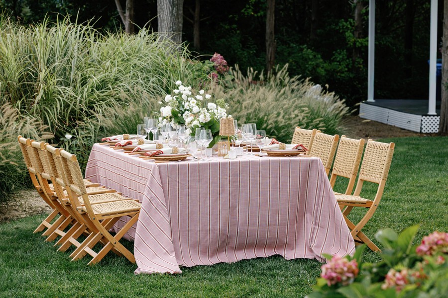 Sailcloth Freesia pink table linen under afternoon light