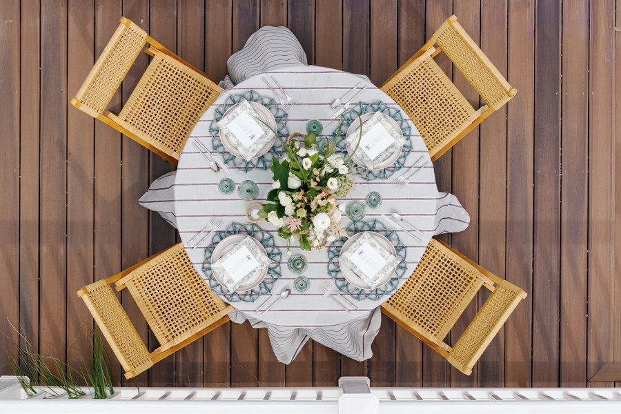 Seaside-inspired table setting with soft tones