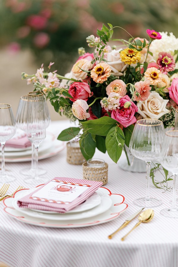 Red and ivory nautical stripe tablecloth