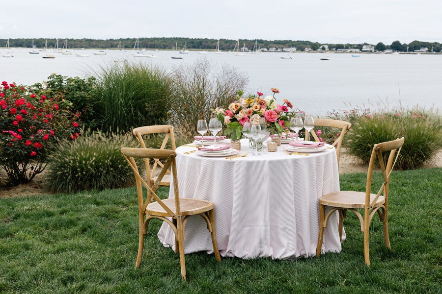 Harbor Point stripe table setting in crimson