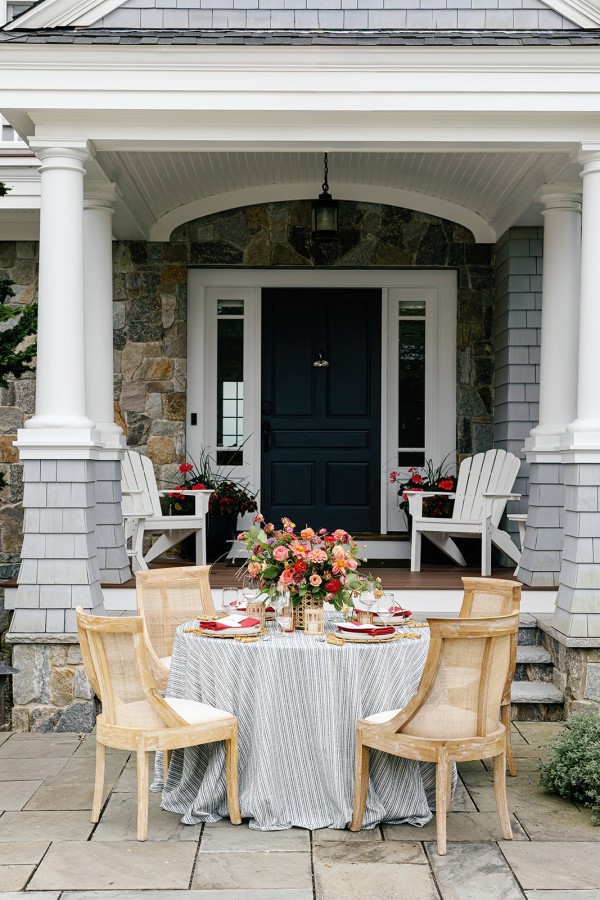 Elegant coastal tablescape with indigo linen
