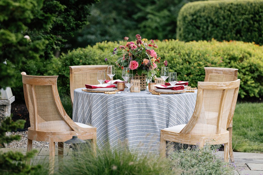 Harbor Point blue linen styled for dinner