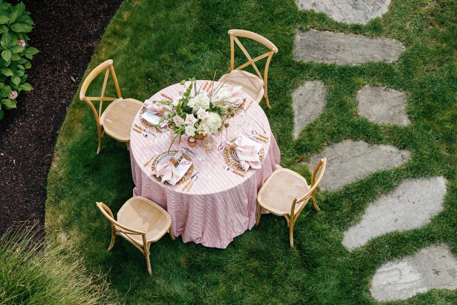 Tide Crimson table linen under warm afternoon light