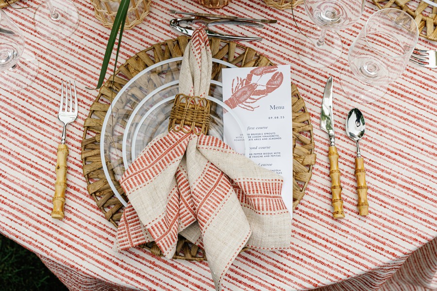 Garnet-hued linen detail close-up