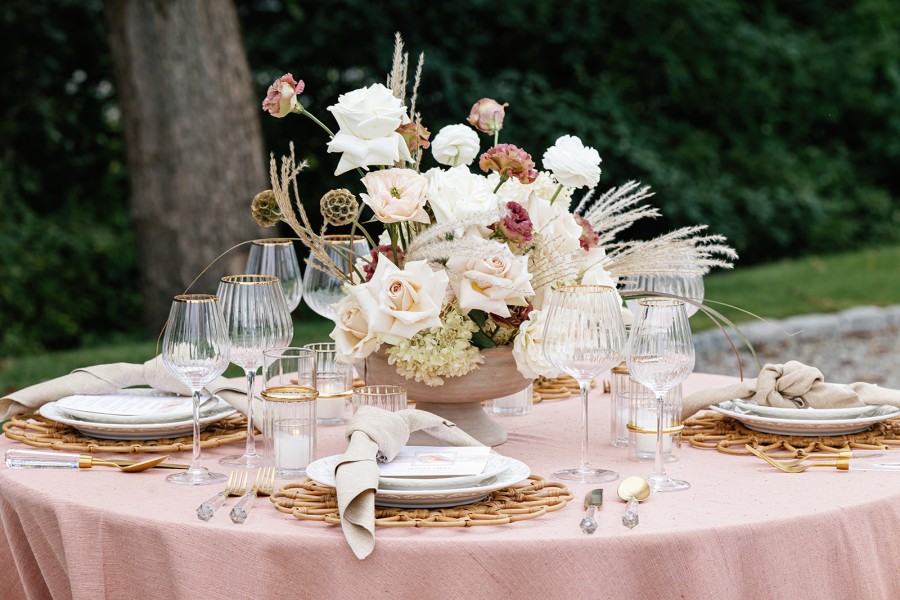 Elegant seaside table styled in peach tones