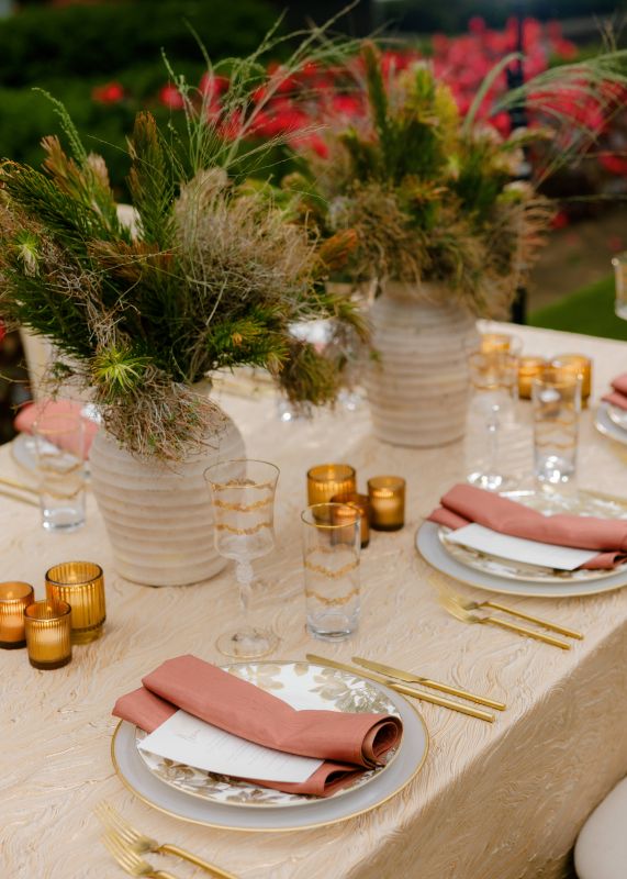 Brushed gold tablecloth for holiday dinner party