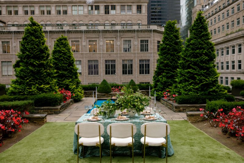 Organic textured green tablecloth with golden undertones