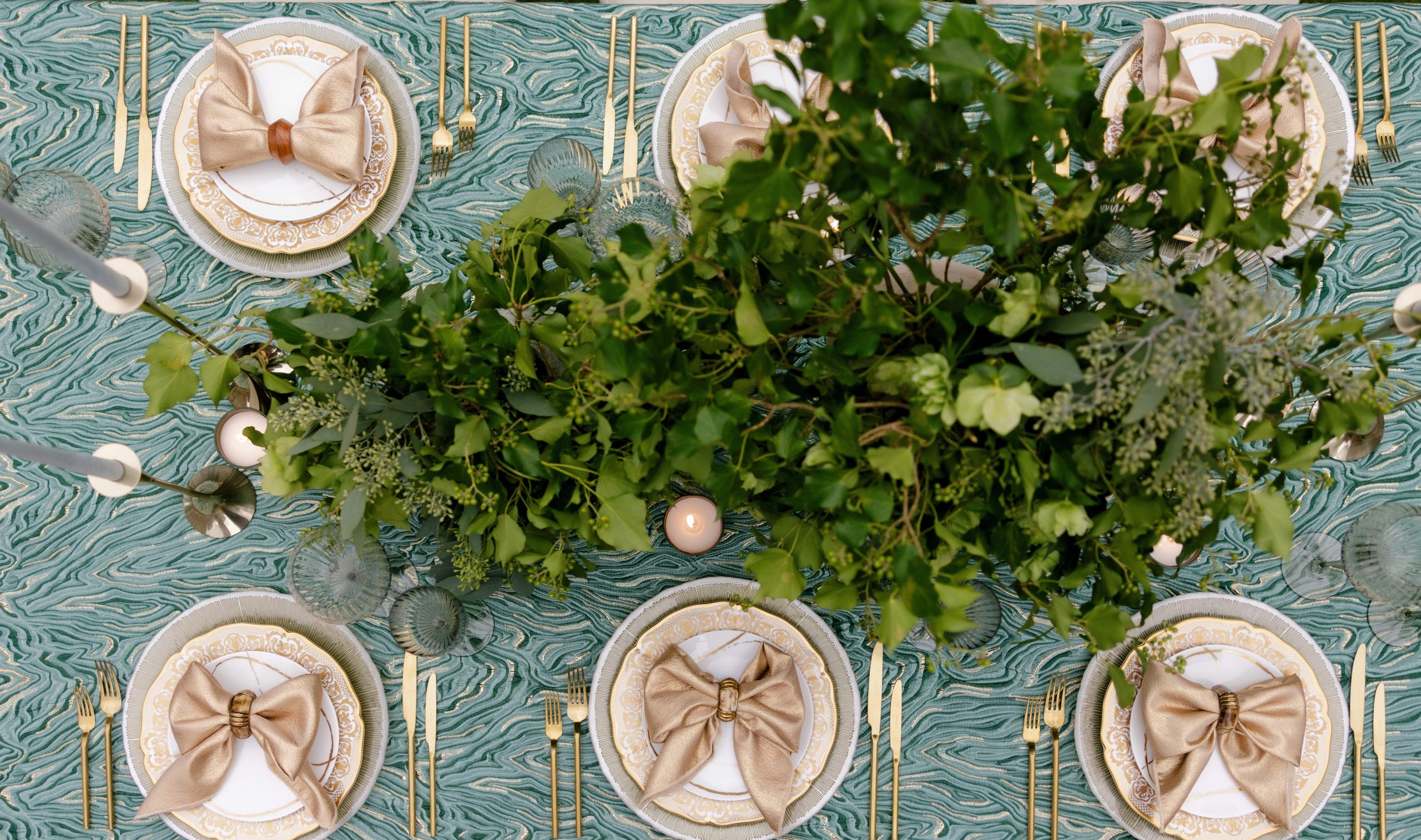 Jewel-tone tablescape featuring Elara Malachite
