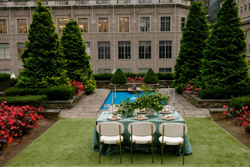 Elegant dinner table styled with Elara Malachite runner