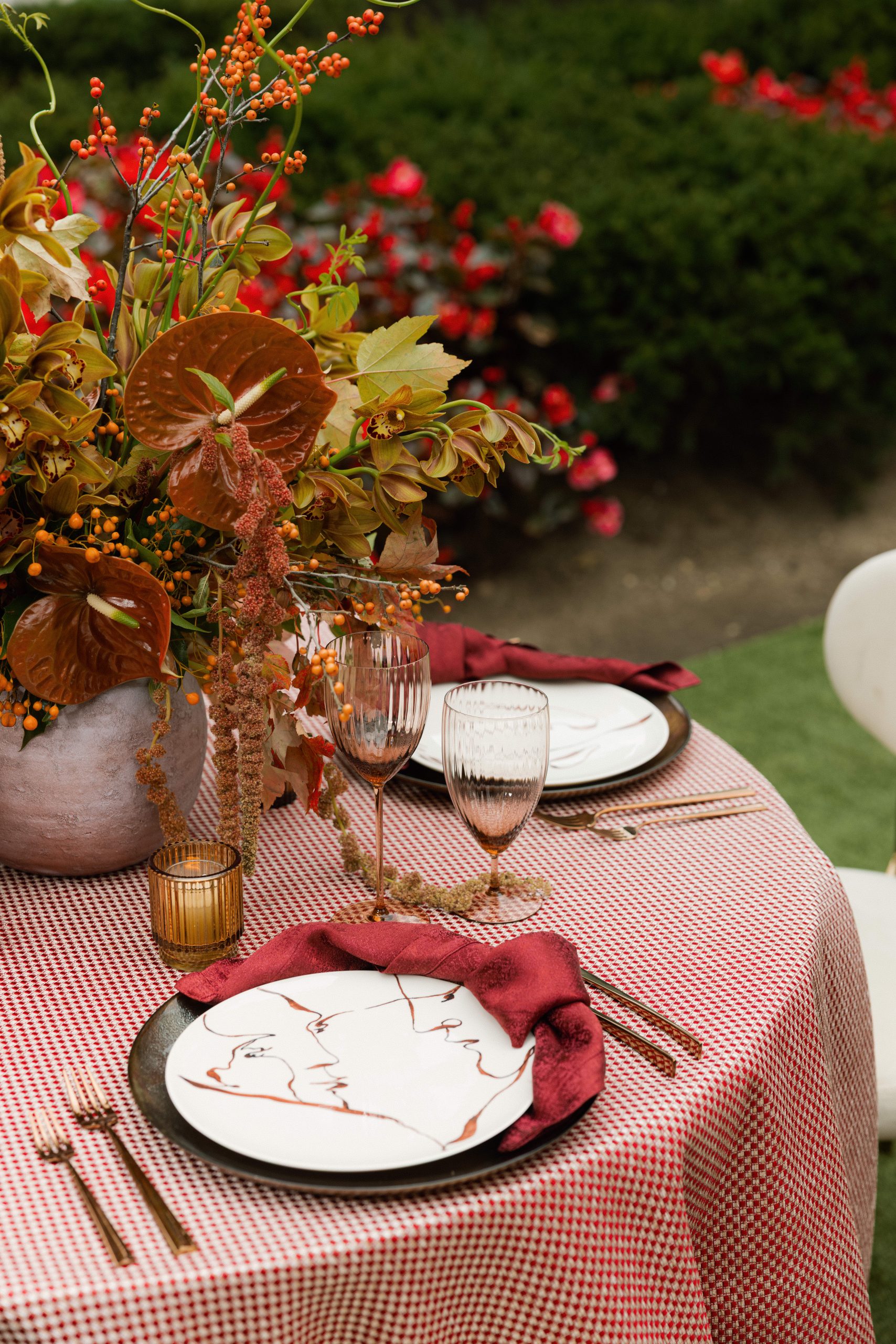 Geometric-inspired tablescape with metallic accents