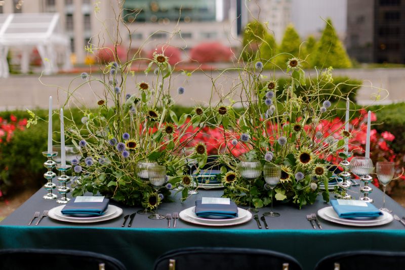 Deep green metallic tablecloth with rich sheen