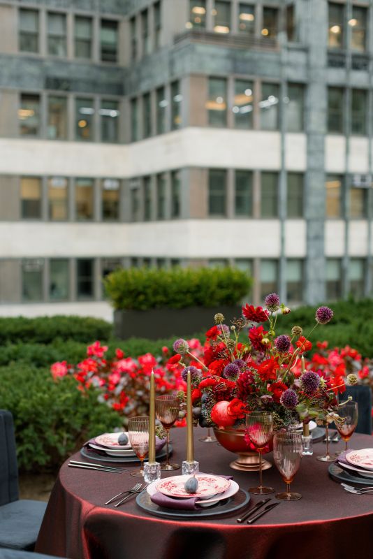 Luminous red tablescape for romantic celebration