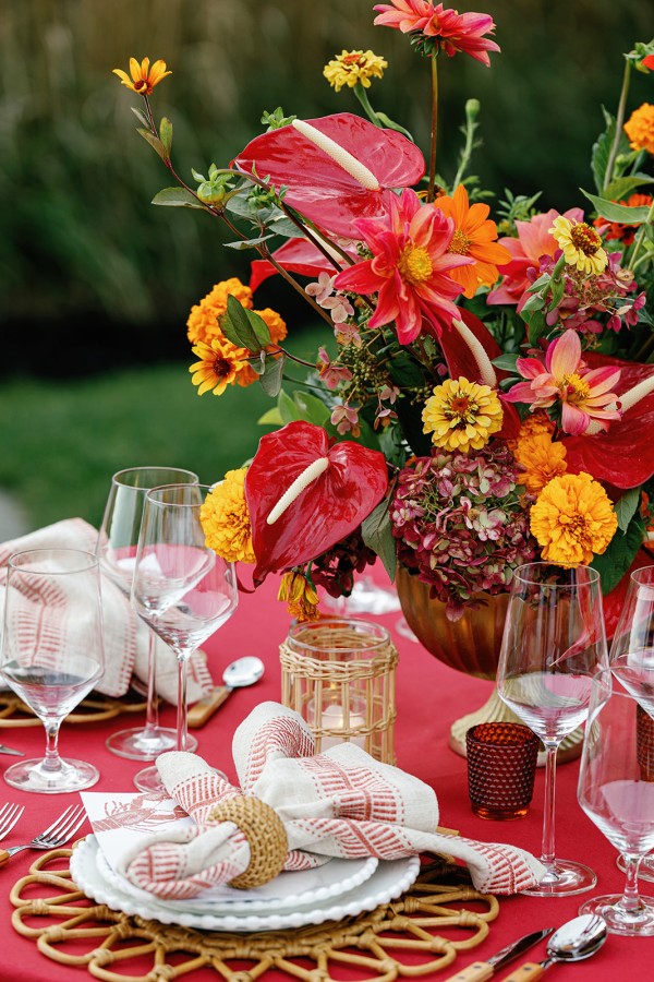 Refined coastal setting with rich red tones