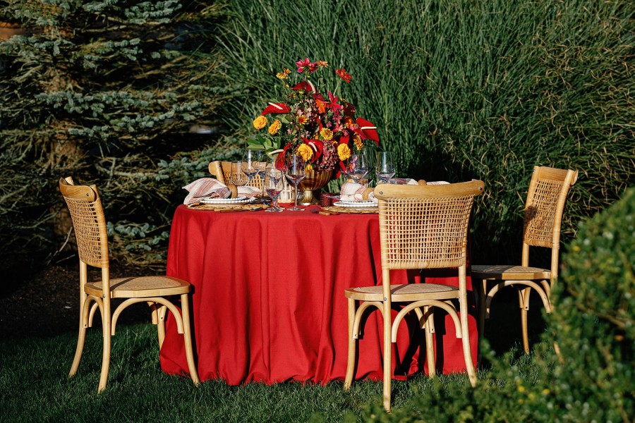 Elegant crimson colored table setup