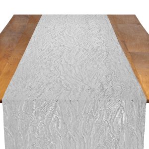 Elara Frosted silver white metallic table runner for winter wedding and modern neutral table décor
