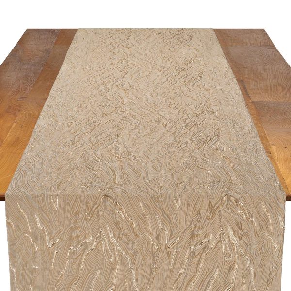 Elara Gold Leaf metallic gold table runner with warm tones for wedding and holiday centerpieces