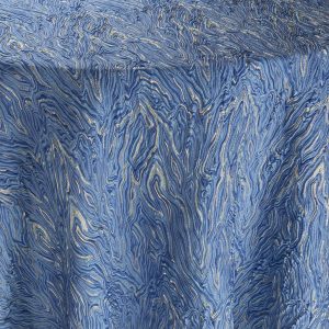 Elara Lapis blue gold tablecloth with metallic threads for coastal wedding and formal event décor