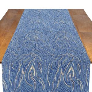 Elara Lapis cobalt blue metallic table runner with gold accents for luxury wedding tables