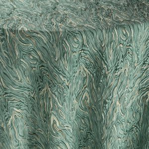 Elara Malachite emerald green tablecloth with gold metallic veining for luxury winter events