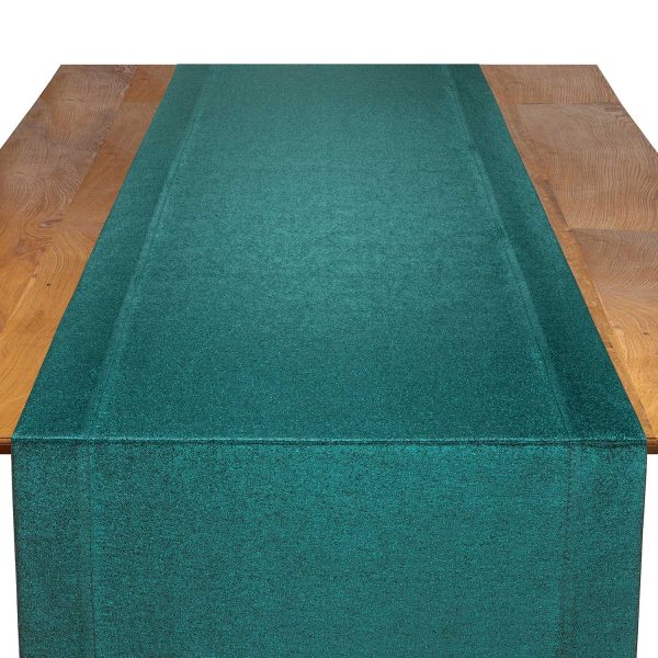 Orly Evergreen emerald green metallic table runner for holiday and elegant winter event styling
